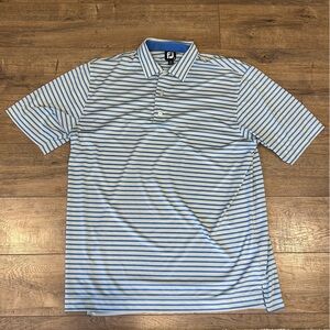 FootJoy Polo Shirt Mens XL Blue Striped Golf Performance Stretch Short Sleeve